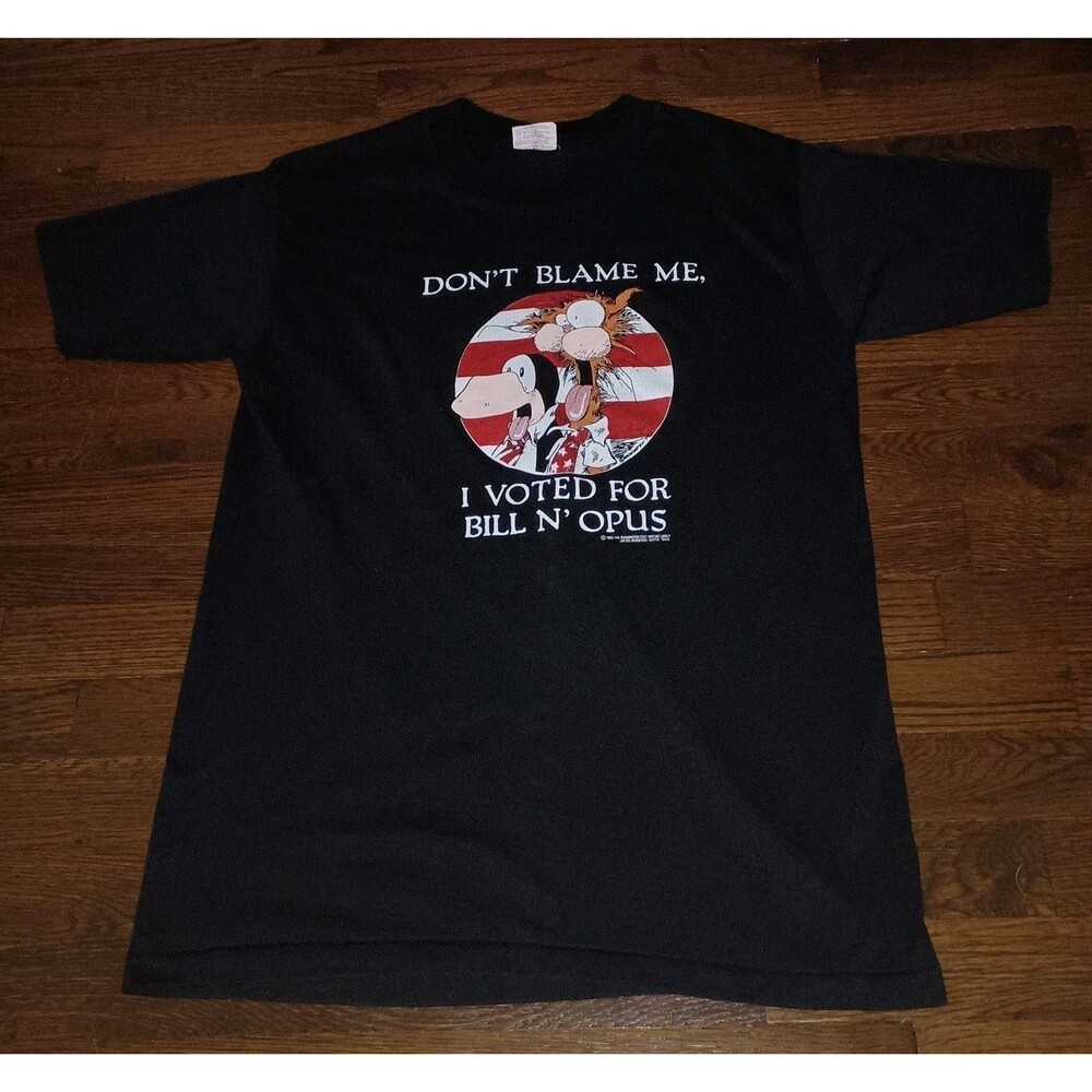 Vintage 1986 Bloom County Shirt Mens Large Bill the Cat I Voted For Bill N Opus